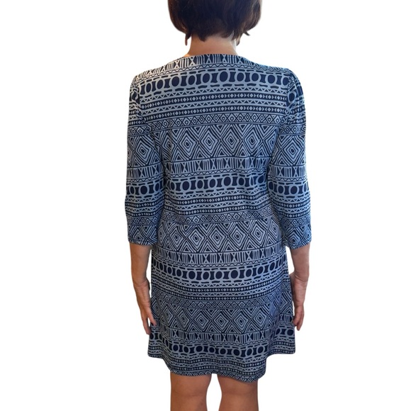 R&B Collection Blue Geometric Patterned Dress Large - Picture 3 of 8
